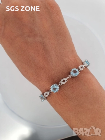 СРЕБЪРНА ГРИВНА СЪС СИН ИЛИ РОЗОВ ТОПАЗ И ПЕРИДОТ 925, снимка 2 - Гривни - 52367480