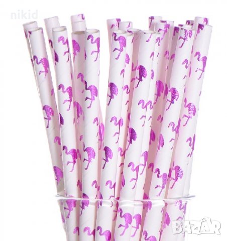 25 бр картонени сламки Фламинго парти украса декорация рожден ден, снимка 2 - Други - 23121294