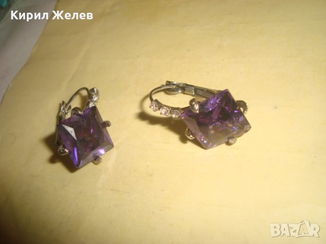 ВИНТИДЖ СКЪПОЦЕННИ СРЕБРИСТИ ОБЕЦИ с ГОЛЯМ ФАСЕТ АМЕТИСТ и ЦИРКОНИ 26682, снимка 3 - Обеци - 34806105