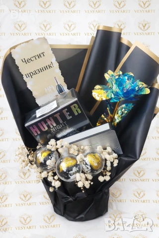 Мъжки подарък с парфюм и кутия за цигари, снимка 3 - Изкуствени цветя - 53587894