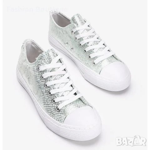 Италиански дамски кецове в бледо зелено сметана нишка, снимка 3 - Кецове - 51246145