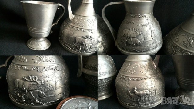 немски чаши и кани с ловни мотиви от Zinn/калай, снимка 4 - Антикварни и старинни предмети - 37303938