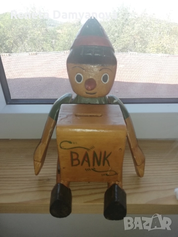 ретро дървена касичка Пинокио / Буратино, снимка 2 - Антикварни и старинни предмети - 52682756