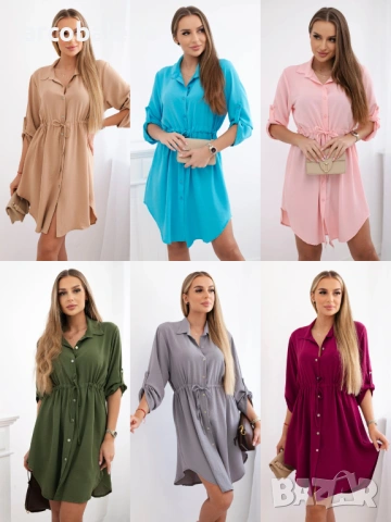 Дамска рокля с копчета и връзка на талията, 9цвята 