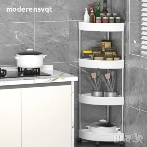 Ъглова етажерка с колелца за баня 4-етажна, снимка 6 - Други стоки за дома - 51059558