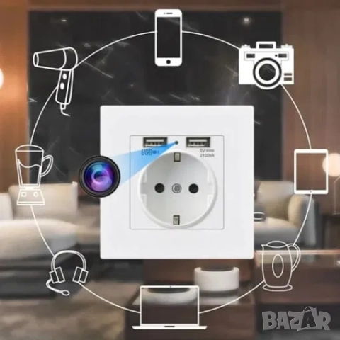 Скрита камера WIFI в контакт за стена, шпионска камера, снимка 4 - HD камери - 52164545