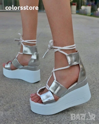 Сандали на платформа - сребриста кожа с бяло ходило - 311

, снимка 2 - Сандали - 50887123