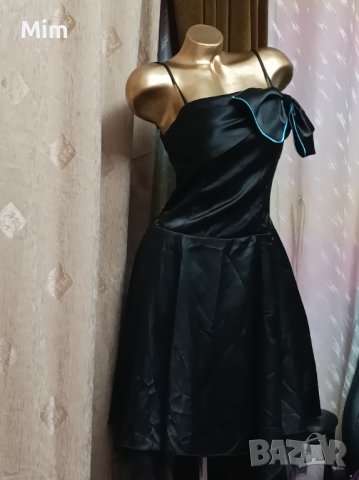  Xanaka L Черна сатенена  рокля , снимка 5 - Рокли - 40174961