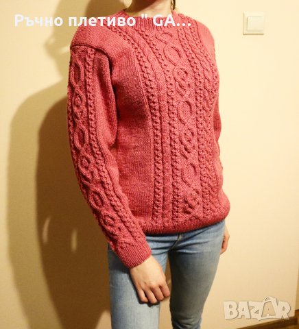 Ръчно плетена дамска блуза с аранови елементи, снимка 3 - Блузи с дълъг ръкав и пуловери - 34835198