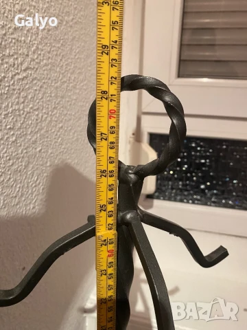  Комплект стари антични прибори, аксесоари за камина, ковано желязо и месинг, снимка 7 - Камини - 50944770