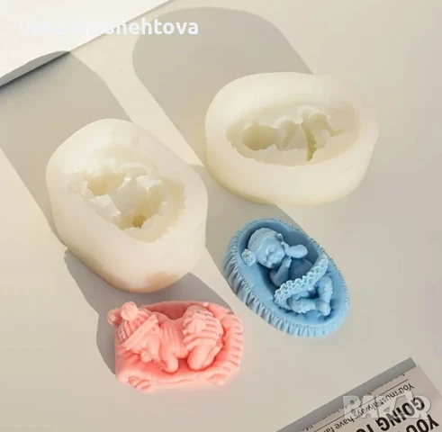 3D 2 вида Спящо бебе момче момиче Силиконов молд форма за свещи гипс сапун смола фондан , снимка 3 - Форми - 50706376