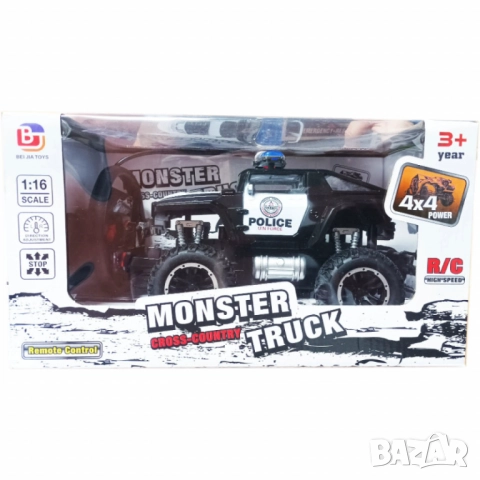 Полицейски джип с радиоуправление – 4x4 Monster Truck, снимка 7 - Други - 52032656