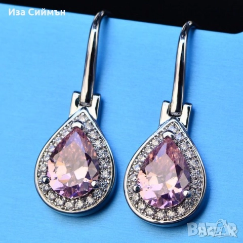 Сребърни обици с аметист и кристали, снимка 5 - Обеци - 34254040