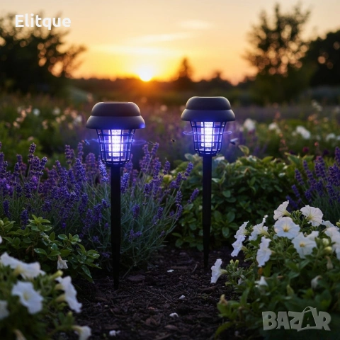 Соларна лампа против комари за открито – комплект 2 броя с UV защита и декоративно осветление, снимка 9 - Соларни лампи - 53035981
