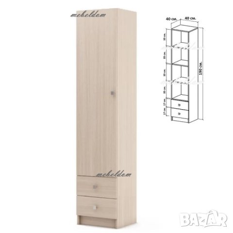 Гардероб еднокрилен с 3 рафта и 2 чекмеджета(код-4625), снимка 3 - Гардероби - 40775847