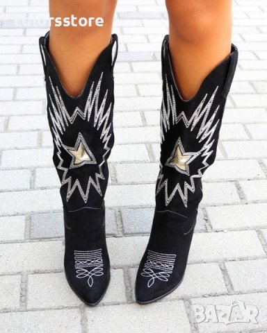  Ботуши на ток - черен велур - 548