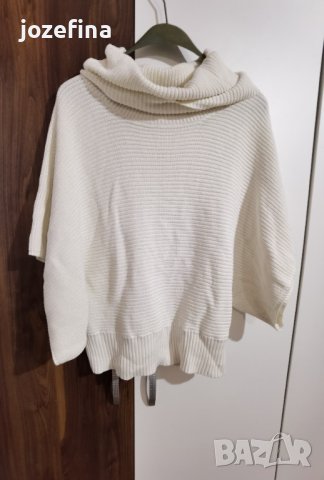 Бял зимен памучен пуловер с поло яка, снимка 5 - Жилетки - 43314265