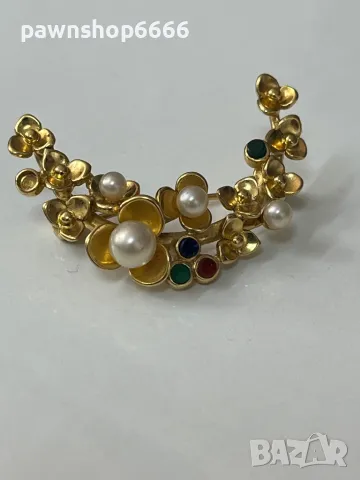 Сребърна брошка с позлата , снимка 2 - Антикварни и старинни предмети - 49986438