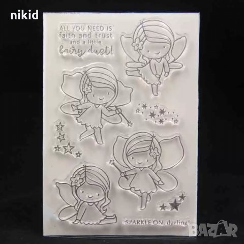4 Момиченца феи пеперуди  силиконов гумен печат декор бисквитки фондан Scrapbooking