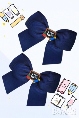 Тъмносиня фиба с панделка и училищен мотив, вдъхновена от Petite Fleur