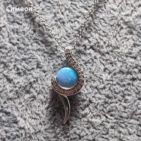 Сребърно колие с опал, снимка 3 - Колиета, медальони, синджири - 43887592