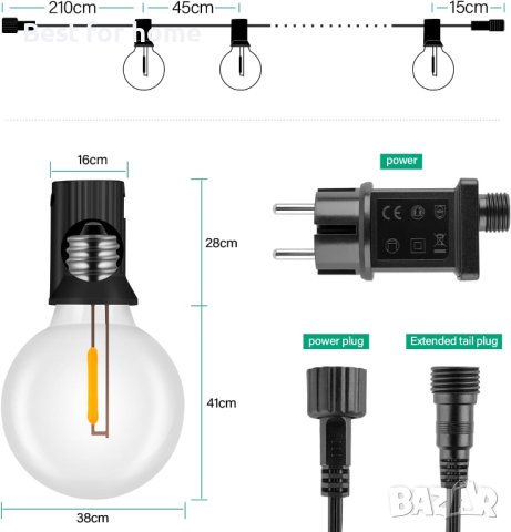 Светлинна верига от 30 ЛЕД крушки, 15 метра Aiolo, снимка 6 - Външни лампи - 43167334