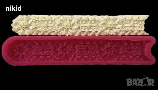 Кант с цветя брошки народни носии борд силиконов молд форма дантела фондан гъмпейст торта декор