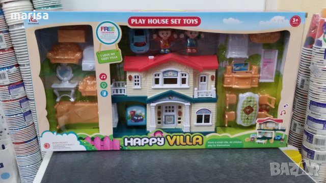 Къща с кукли и обзавеждане, автомобил звук и светлина Вила на щастието-6646, снимка 2 - Кукли - 34791103