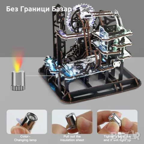 Нов Дървен 3D механичен пъзел със светлина – ръчно задвижван модел, снимка 5 - Декорация за дома - 48897117