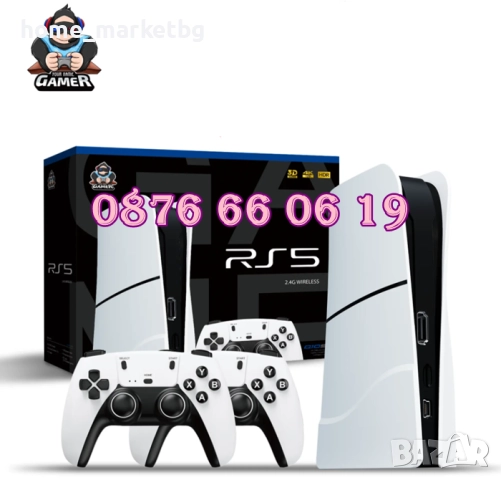 Игрова конзола RS5, 45 000+ игри, Два безжични джойстика, 4K HD, телевизионна игра