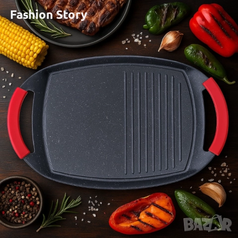 Грил плоча QUEEN ATG47M – 47 см с незалепващо покритие и двойна повърхност, снимка 3 - Съдове за готвене - 51848243