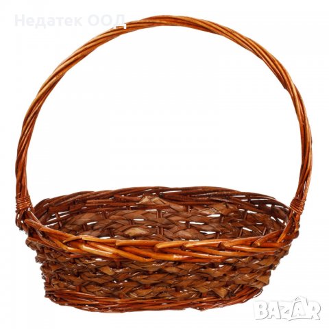 Великденска декорация, Плетена кошница с висока дръжка , Бамбук, 38x31x12 см