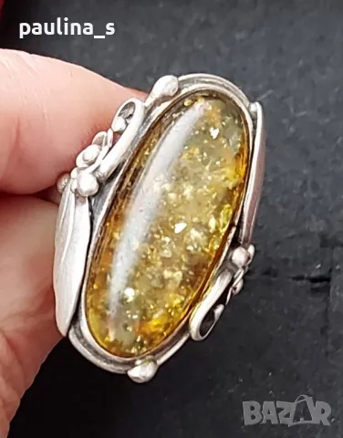 Два броя / Винтидж / Рядка находка / Стар сребърен пръстен с Кехлибар , снимка 6 - Пръстени - 48925924