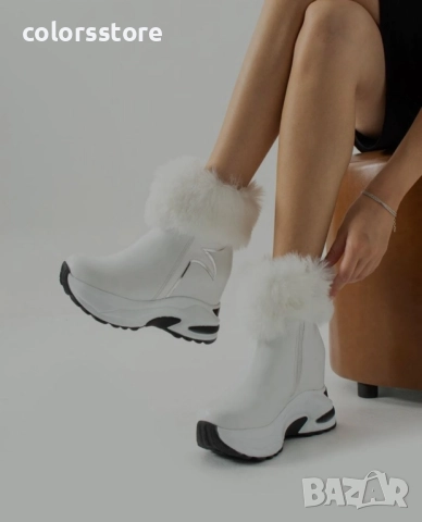 Боти на платформа - бяла кожа с пух - BH2025 , снимка 2 - Дамски боти - 52228364