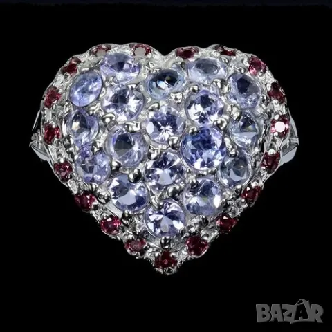 925 сребърен пръстен с танзанит и родолит, тегло 4.72гр, снимка 1