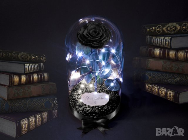 Луксозен Подарък за Жена / Естествена Вечна Черна Роза в Стъкленица / Хит Подарък за годишнина