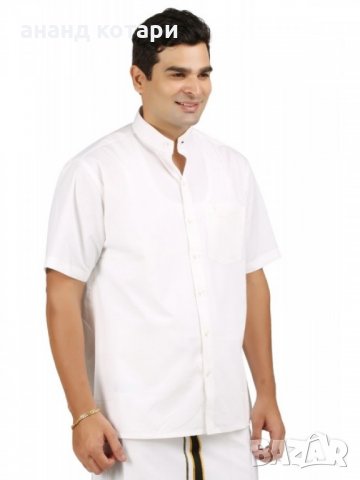 Индийска, мъжка, бяла риза с къс ръкав, снимка 1 - Ризи - 38351462