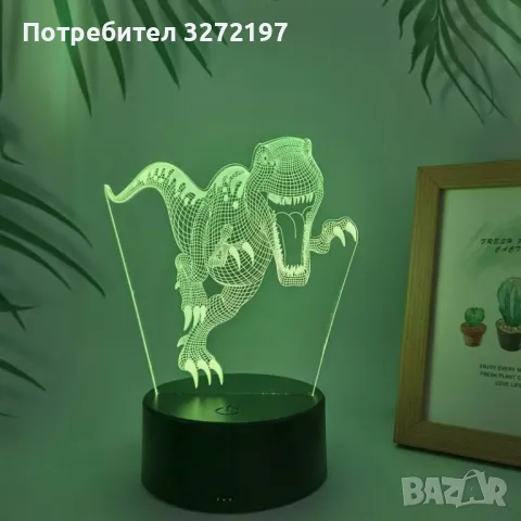Холограмна 3D LED лампа Динозавър,RGB Седемцветен Интелигентен Контрол,USB, снимка 2 - Настолни лампи - 49576472