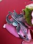 Стара сребърна изключително красива брошка с оникс филигран ръчна изработка уникат, снимка 2