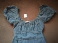 Нова дамска къса дънкова рокля с буфан ръкави р-р L, снимка 6