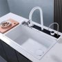 Модерна бяла мултифункционална кухненска мивка с двоен водопад, снимка 8