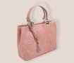 Дамска чанта от естествена кожа с ефектна щампа в розово, снимка 3