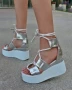 Сандали на платформа - сребриста кожа с бяло ходило - 311

, снимка 2