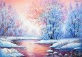Зимна картина | Маслена картина, снимка 1 - Картини - 43584790