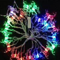 Многоцветни коледни LED лампички с еленчета с щепсел - Многоцветни, дължина - 5м ,28бр лампички, снимка 2 - Декорация за дома - 43466453