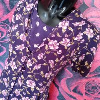 Лилава ретро рокля с връзки на гърба на флорални мотиви Л, снимка 4 - Рокли - 37618505