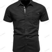 Мъжка едноцветна вталена ежедневна риза с къси ръкави, 6цвята - 023, снимка 5 - Ризи - 40848652