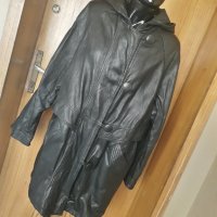Черно яке-манто от естествена кожа с качулка 3ХЛ, снимка 1 - Палта, манта - 34605181