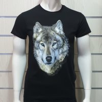 Нова мъжка тениска с трансферен печат Вълк със сини очи, Серия вълци, снимка 3 - Тениски - 27554751