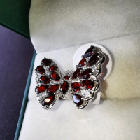 Елегантен сребърен 925 пръстен "Пеперуда" с родиево покритие и Натурални Гранати и Циркони!, снимка 7 - Пръстени - 44848133